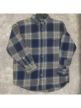 Haggar Men's Button Down Shirt Regular Fit Comfort Fabric Blue Plaid Size Medium